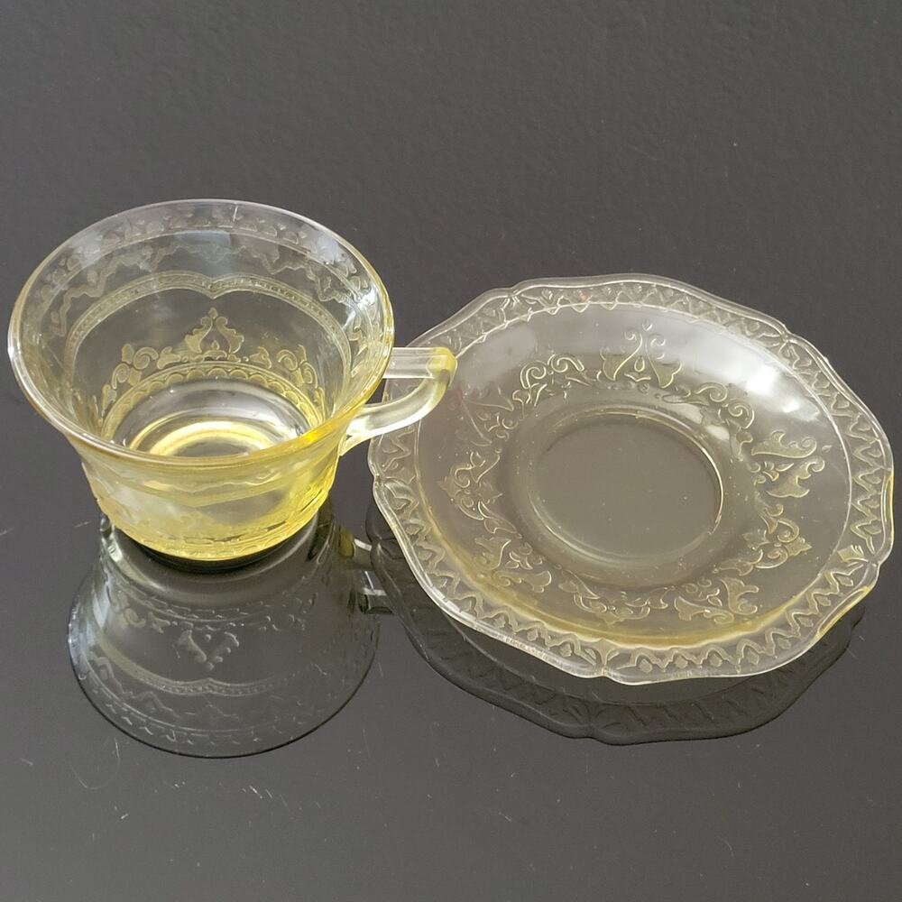 Federal Patrician Amber Yellow Depression 1 Glass‎ Cup and 1 Saucer